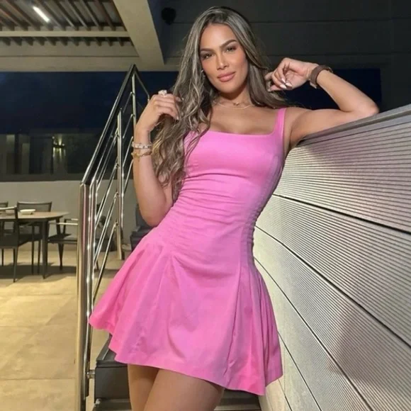 NWT ZARA Bloggers Favorite Pink Pleated Mini Dress Sz XL - Picture 1 of 16